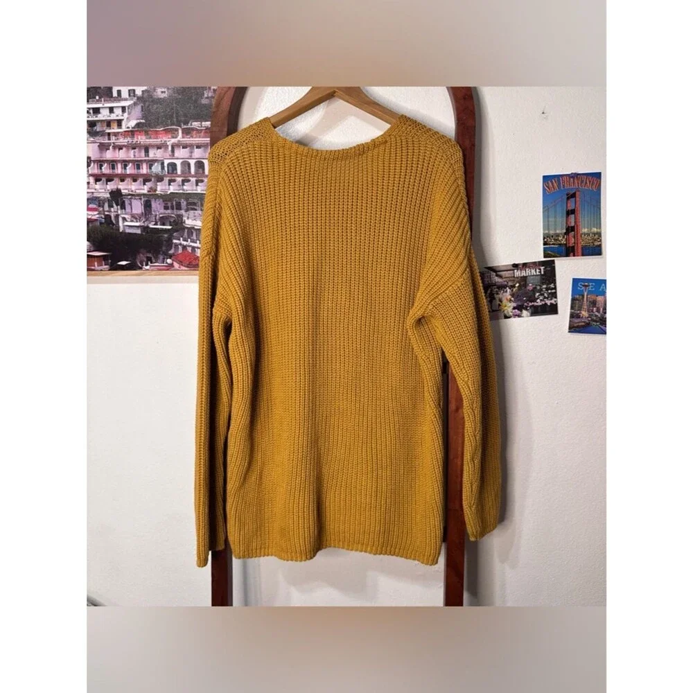 Jenni Kayne Cotton Cabin Knit Pullover Sweater Oversized Mustard Yellow